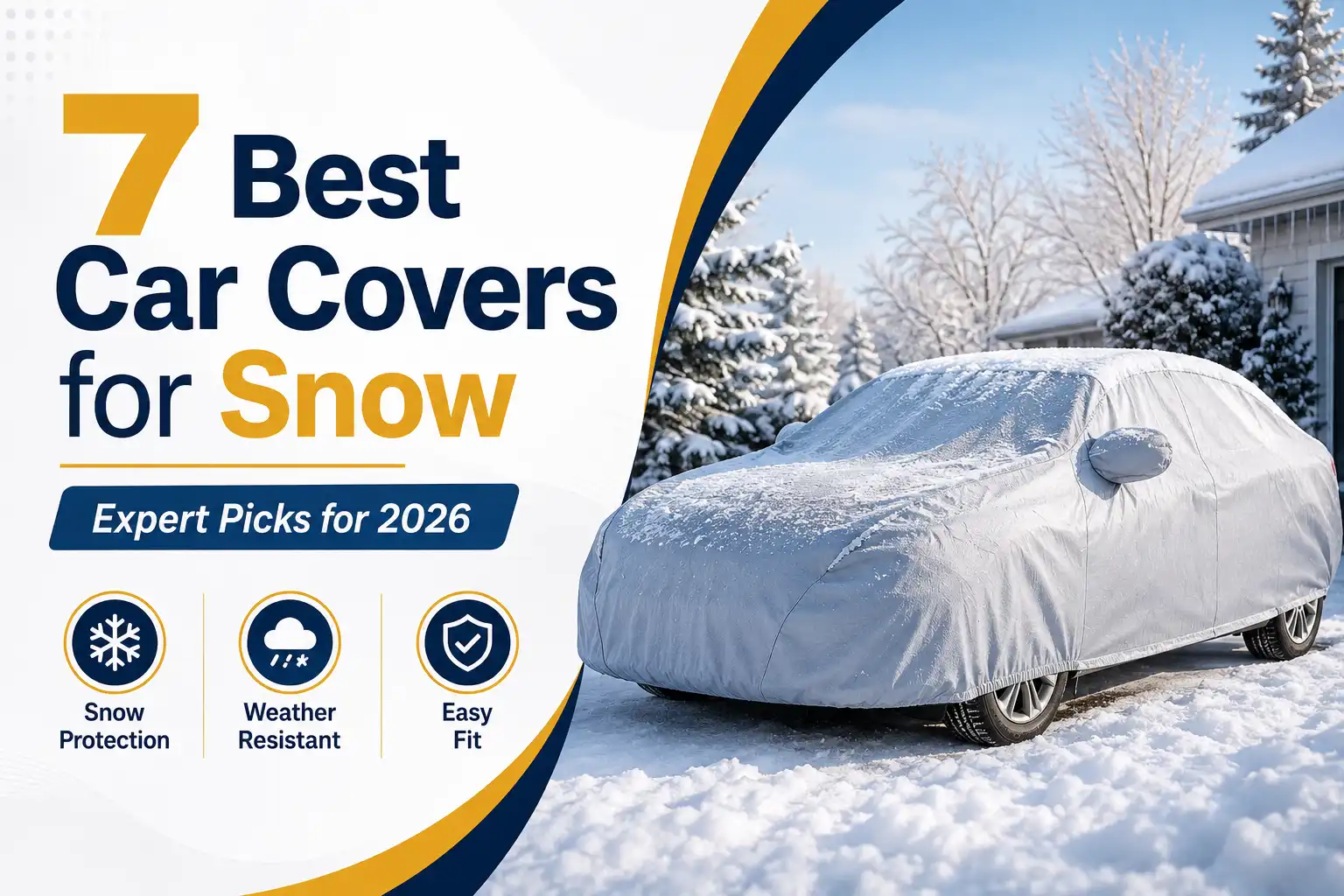 Snow-covered car protected by a weather-resistant car cover designed for winter snow and outdoor protection