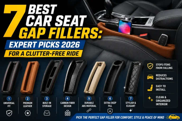 Seven best car seat gap fillers for 2026 shown with organized car interiors and storage designs