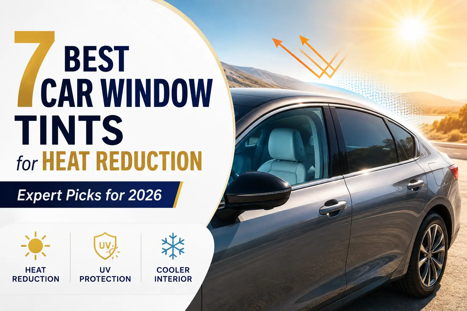 Car with heat-reducing window tint blocking sunlight to improve UV protection and keep the interior cooler