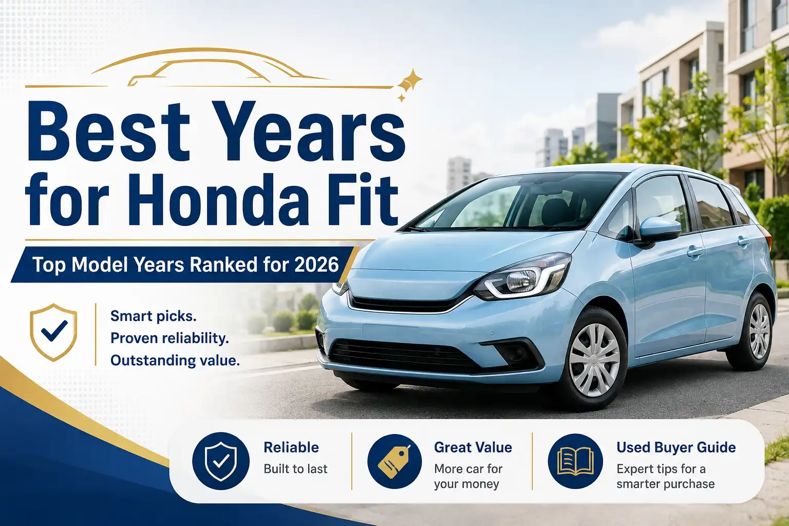 Honda Fit hatchback featured in a 2026 guide to the best model years for reliability, value, and used car buying