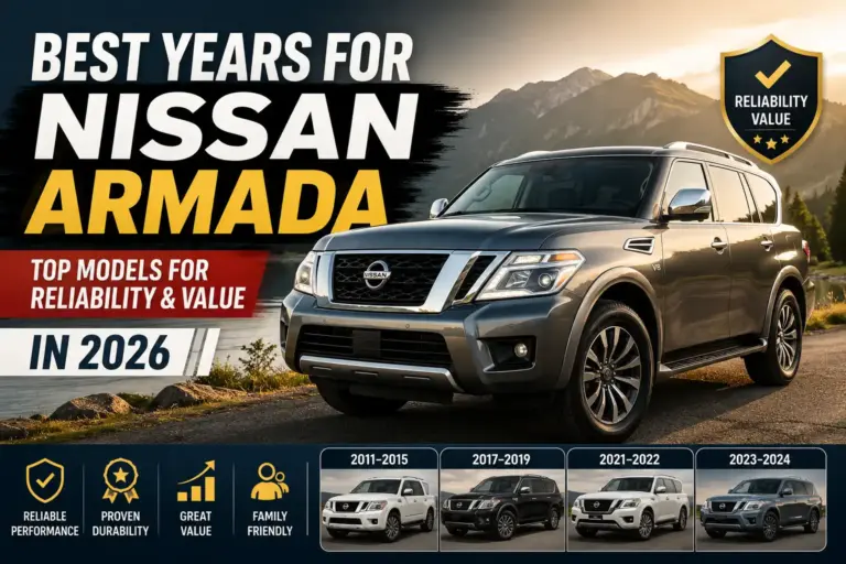 Nissan Armada SUV featured in a 2026 guide to the best model years for reliability, durability, and overall used-car value