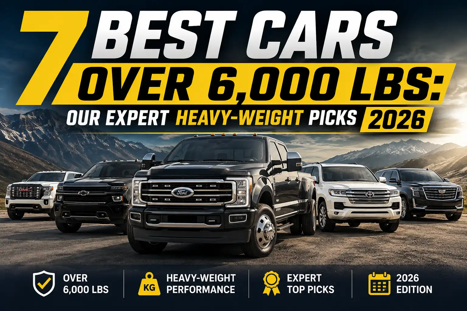 Seven best cars over 6,000 lbs for 2026, featuring heavy-duty trucks and SUVs