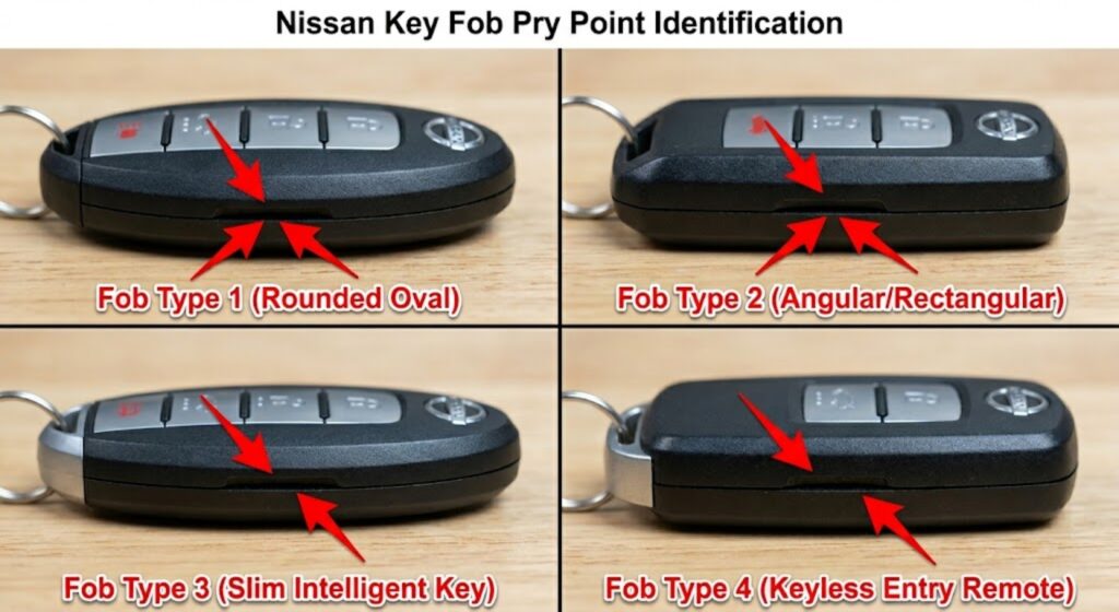 Nissan key fob pry point location
