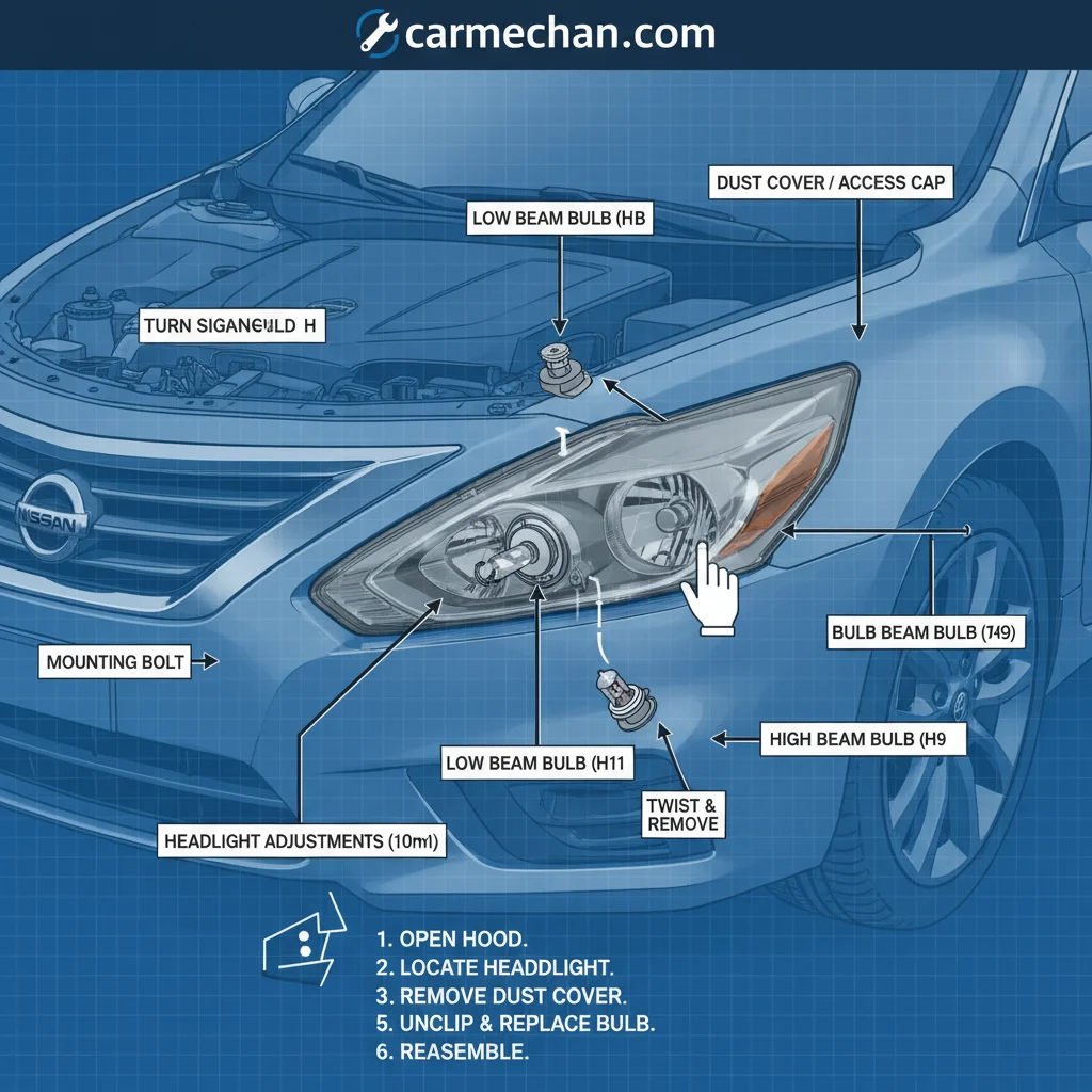 2016 nissan altima headlight bulb replacement annotated diagram