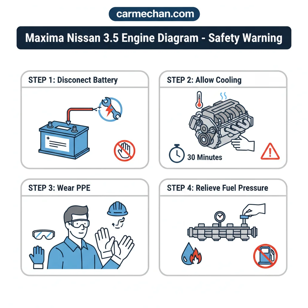 maxima nissan 3.5 engine diagram safety warning infographic