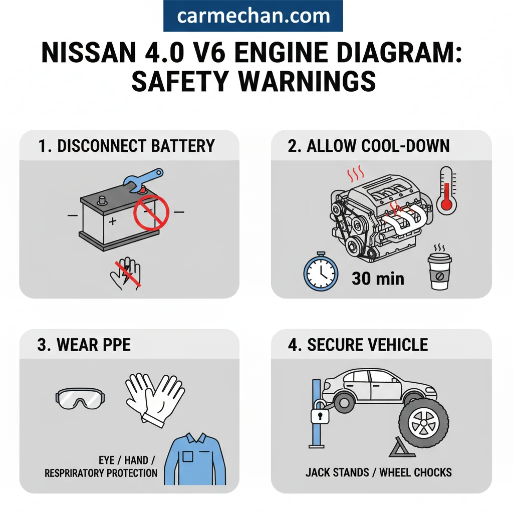 nissan 4.0 v6 engine diagram safety warning infographic