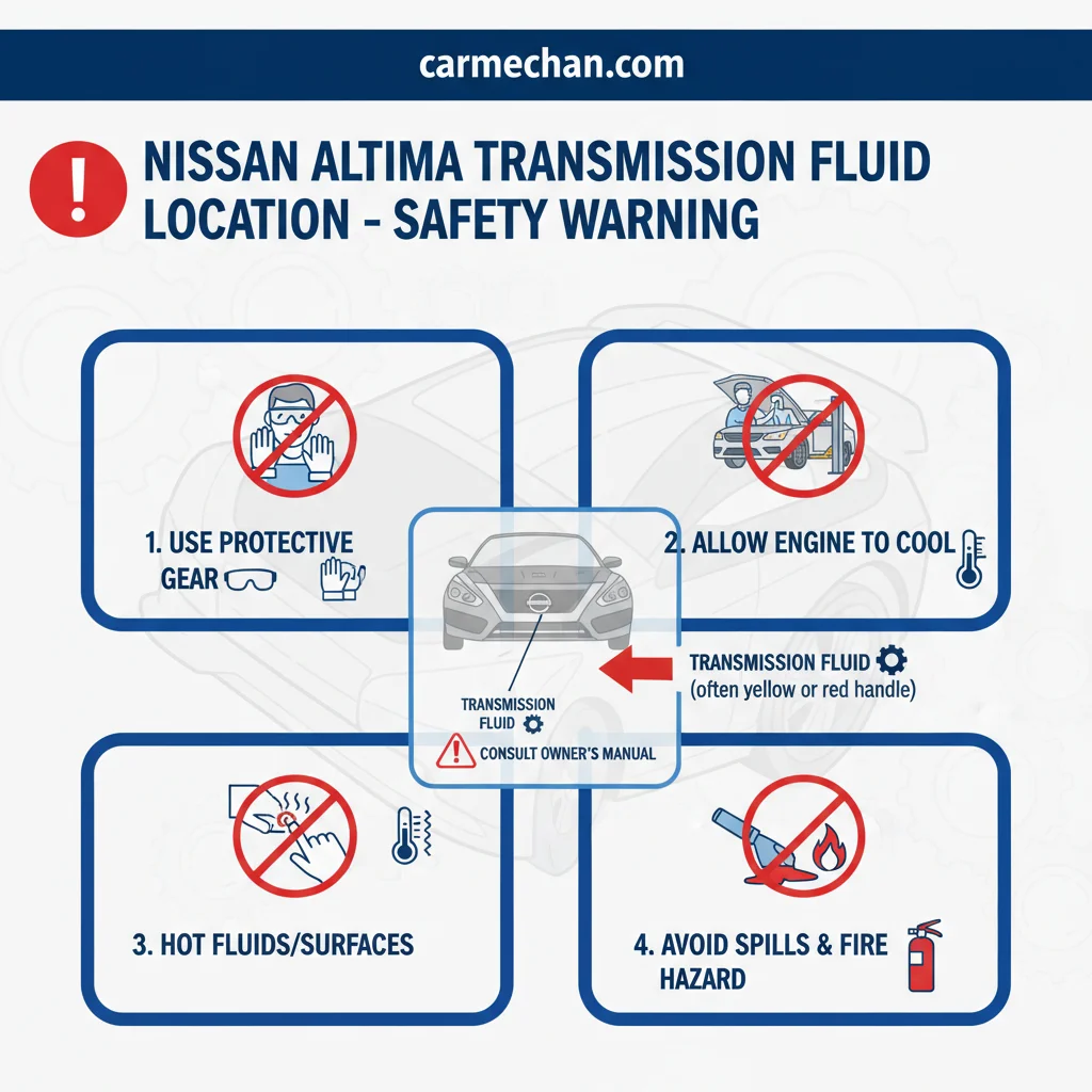 nissan altima transmission fluid location safety warning infographic