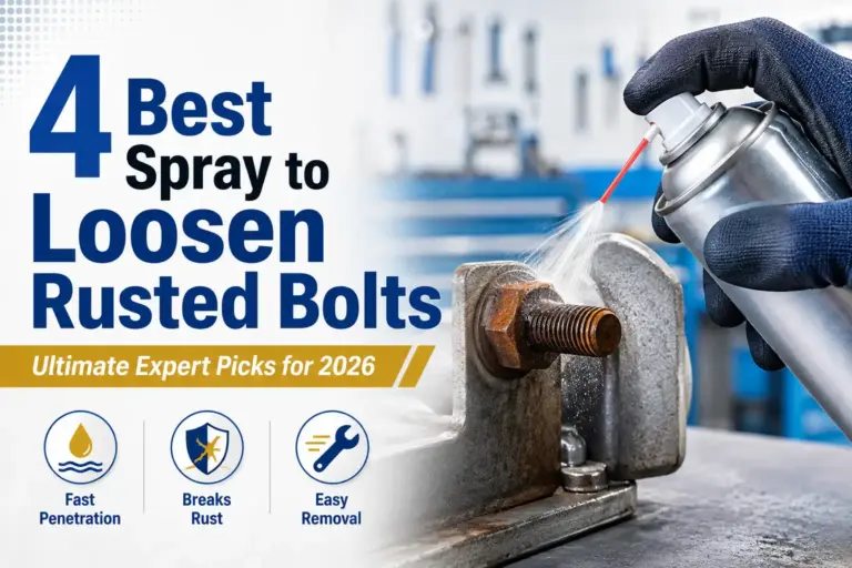 Penetrating spray applied to a rusted bolt to help loosen corrosion and make stubborn fasteners easier to remove