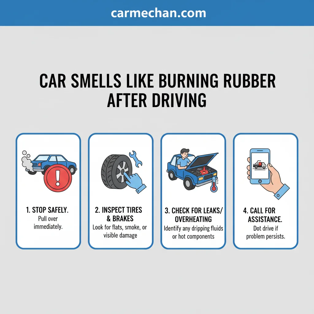 car smells like burning rubber after driving safety warning infographic
