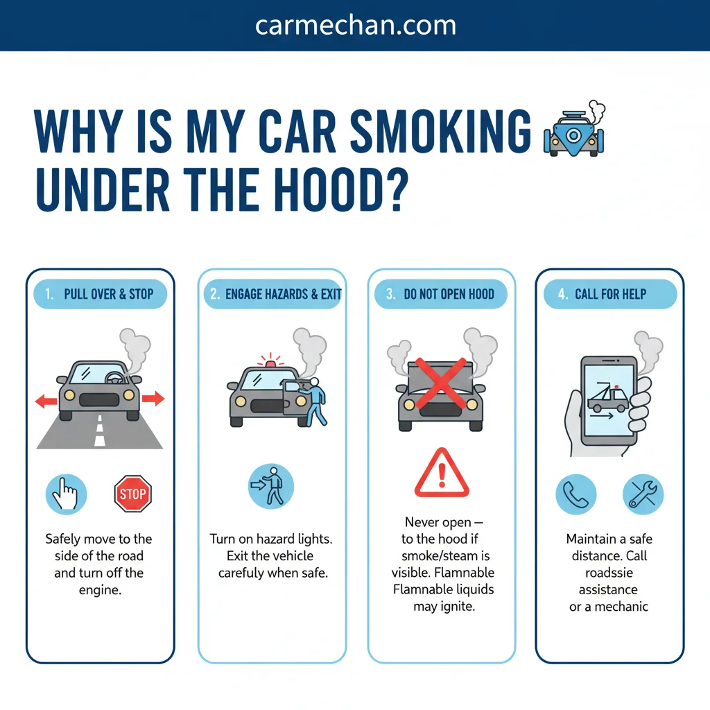 why is my car smoking under the hood safety warning infographic
