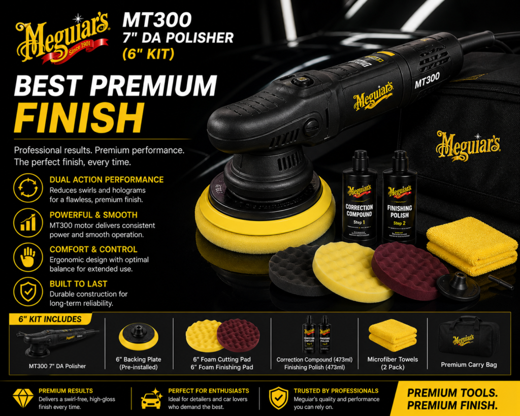 Meguiar’s MT300 7" DA Polisher (6" Kit) — Best Premium Finish