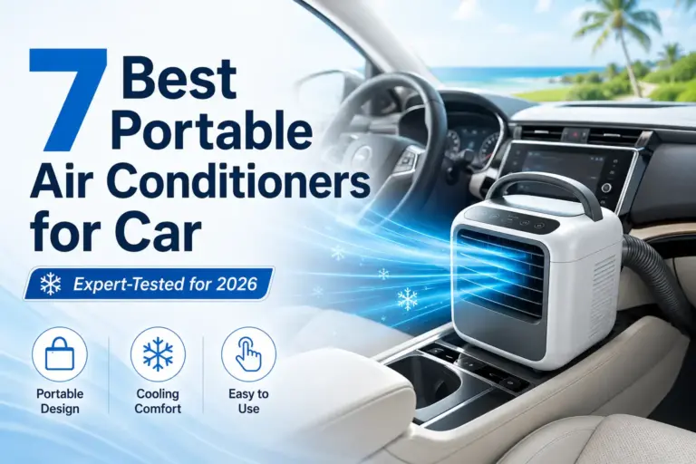 Best portable air conditioner for car with compact cooling unit blowing cool air inside a modern vehicle