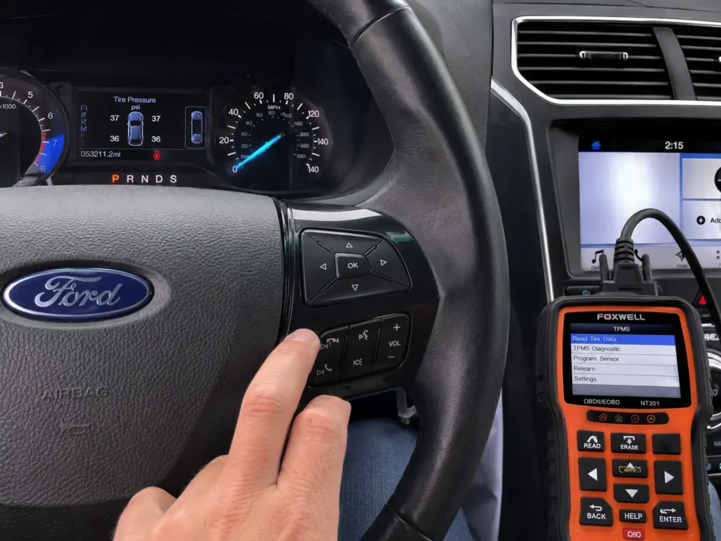Ford Explorer TPMS reset menu shown on dashboard display