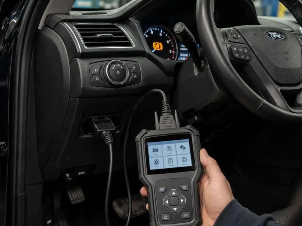 Ford Explorer service brake system light reset with OBD2 scanner