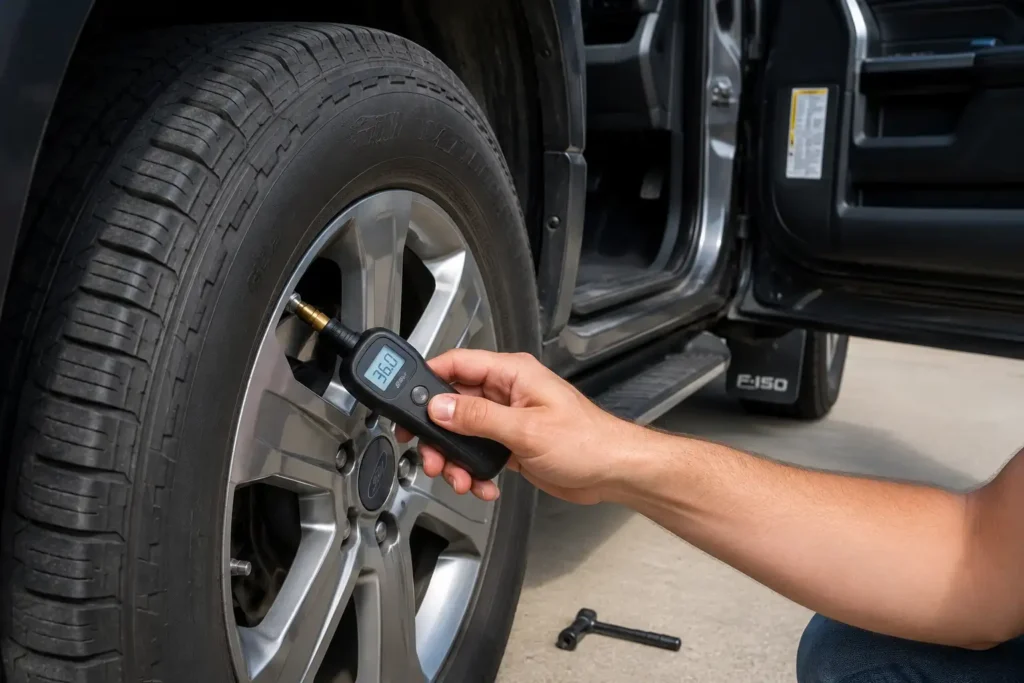 Ford F-150 TPMS reset button location tire pressure check