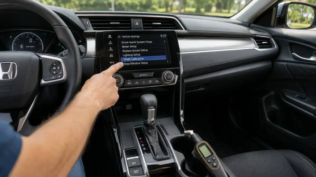 Honda Civic TPMS reset menu on touchscreen display