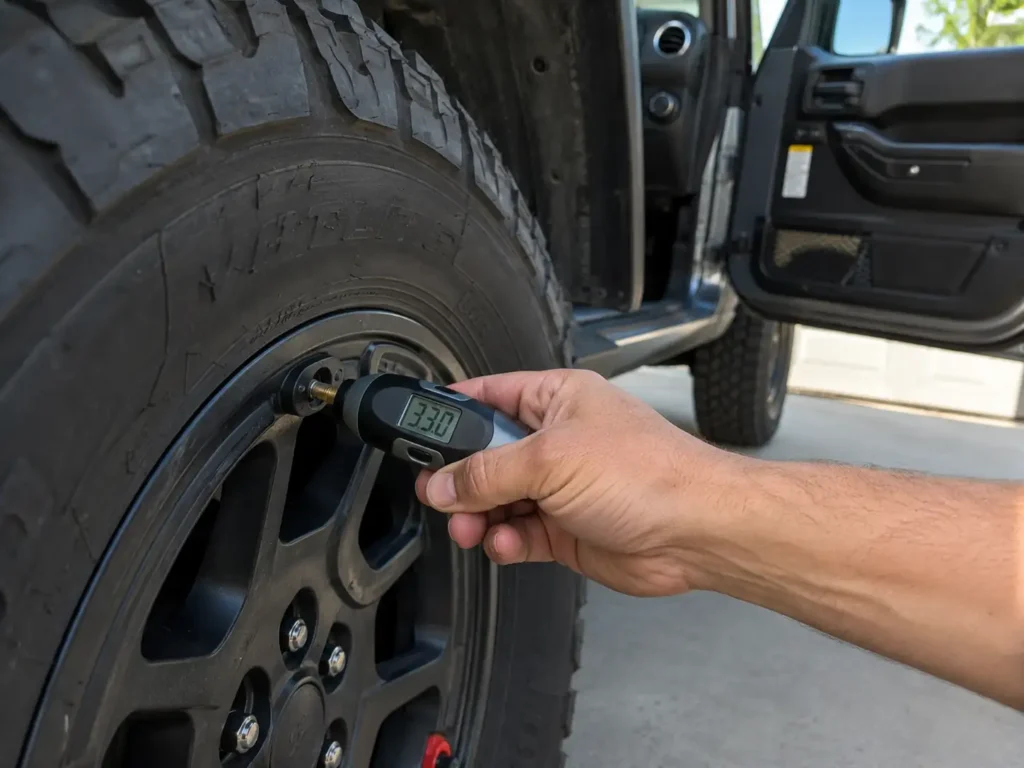 Jeep Wrangler TPMS reset starts with tire pressure check