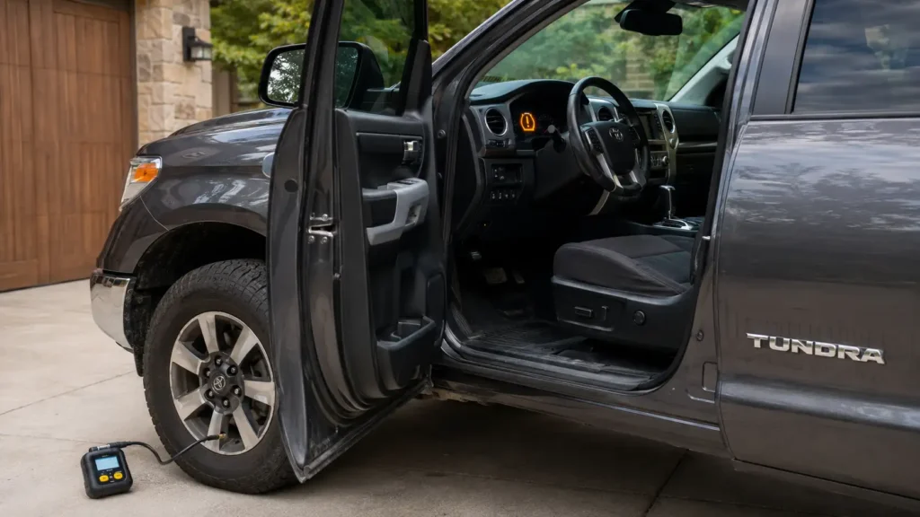 Toyota Tundra TPMS reset button location with tire warning light