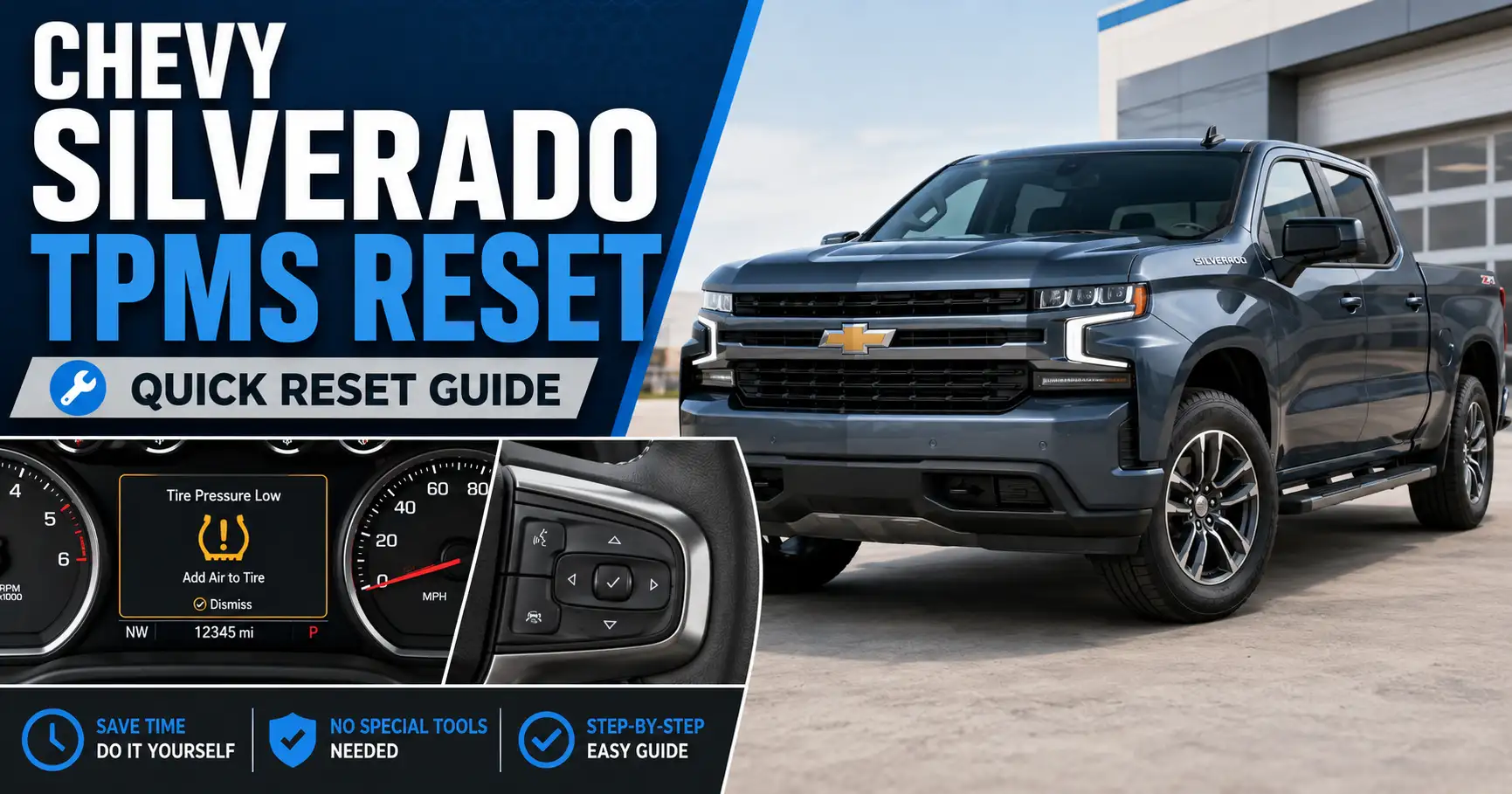 Chevy Silverado TPMS reset with tire pressure warning light