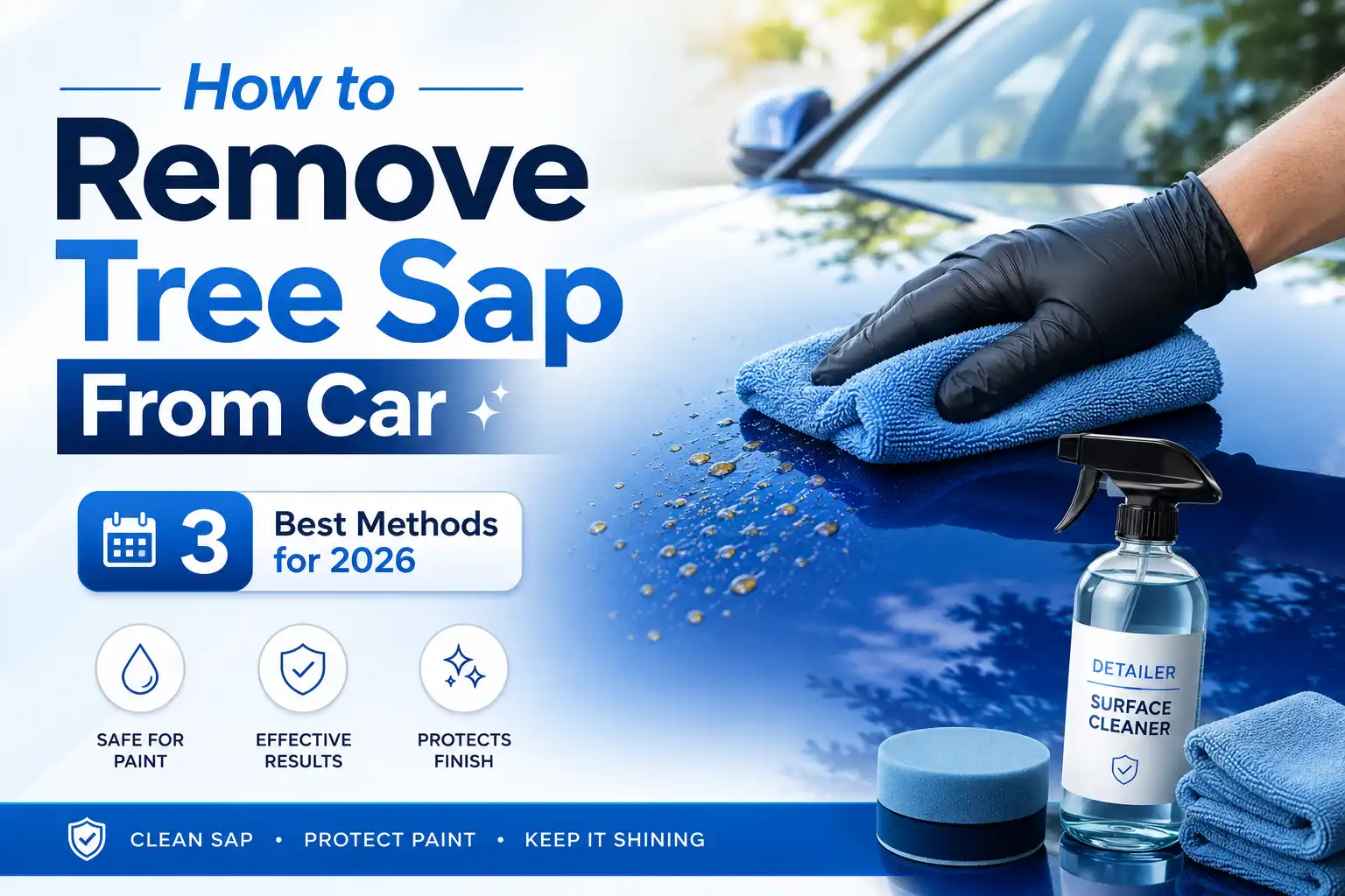 How to remove tree sap from car paint using a microfiber towel and safe surface cleaner