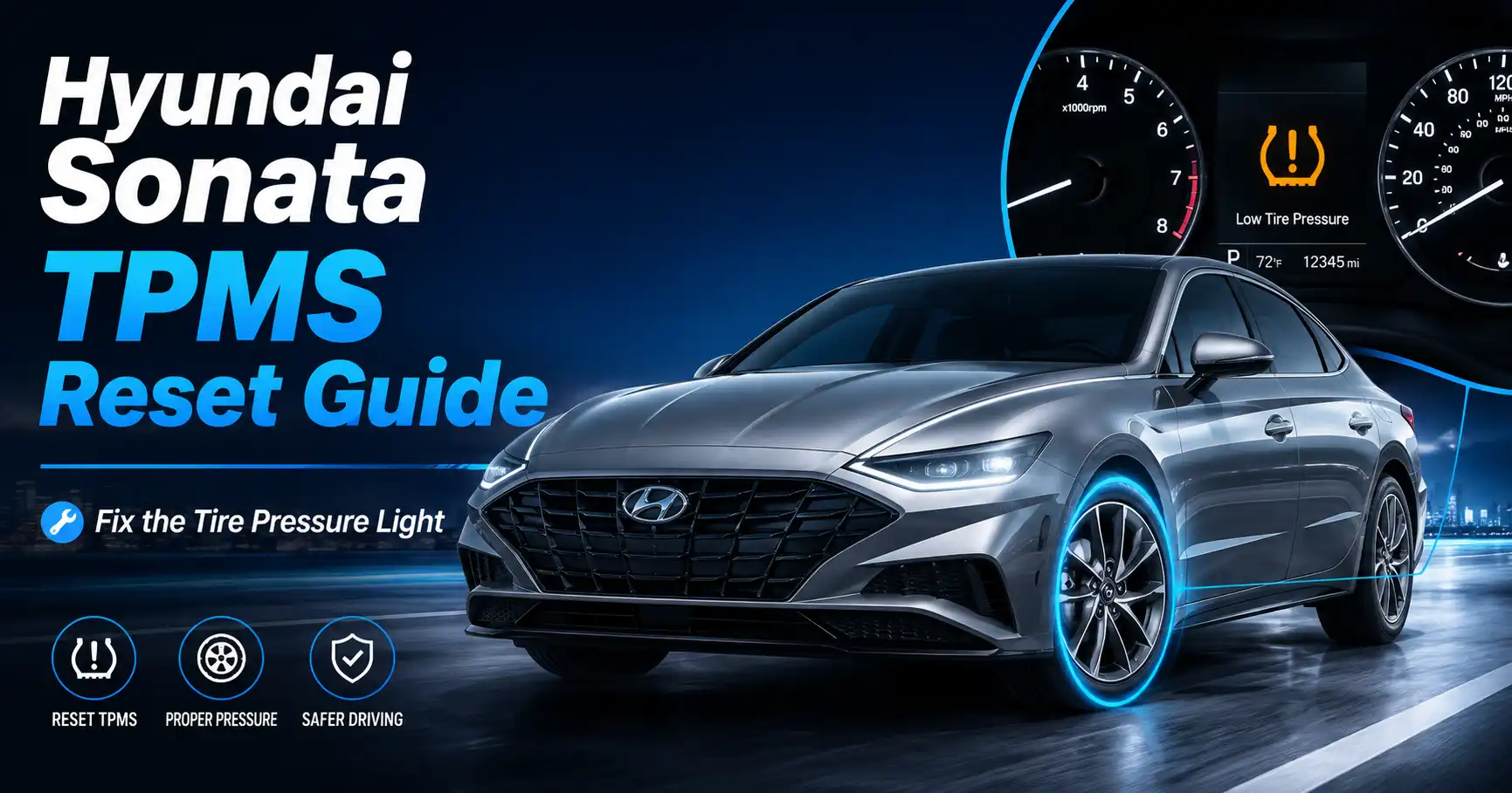 Hyundai Sonata TPMS reset with tire pressure warning light