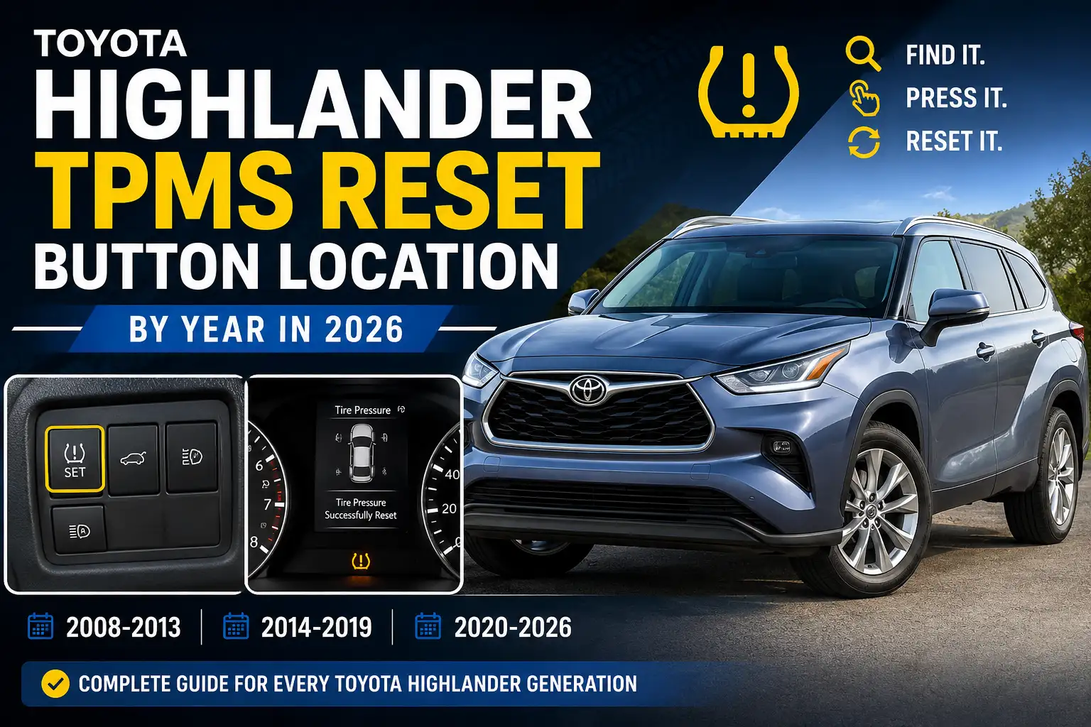 toyota highlander tpms reset button location