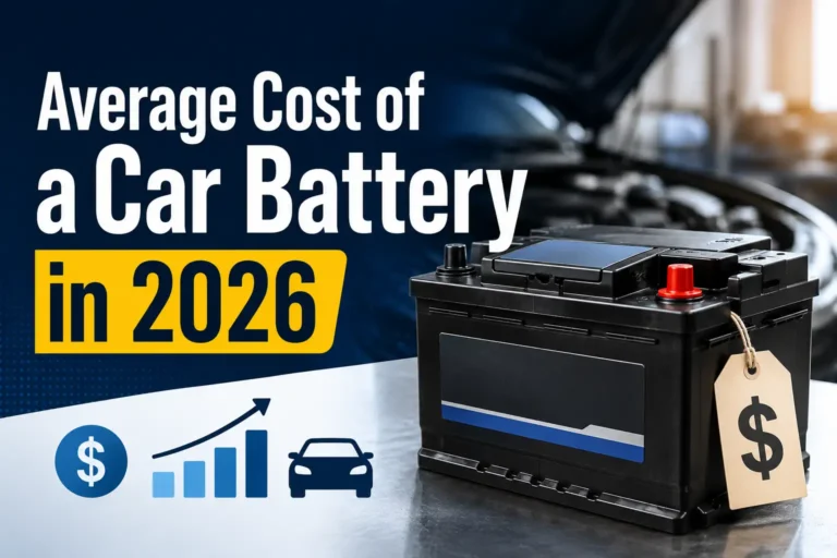 New car battery on auto parts store shelf