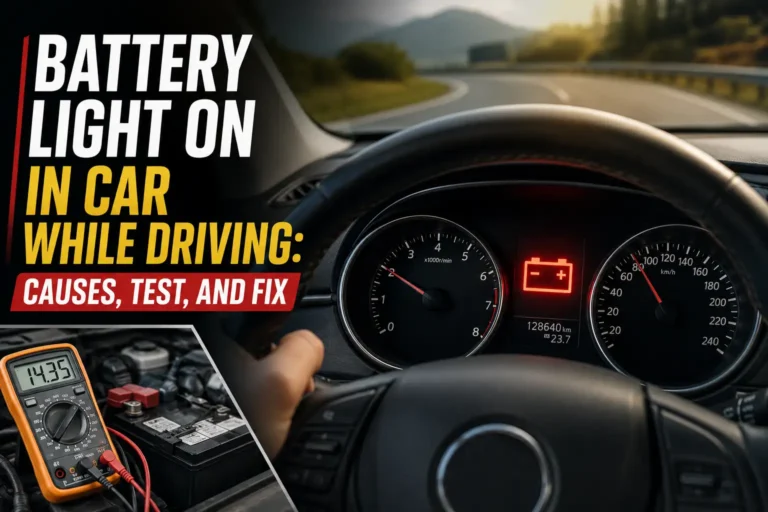 Battery warning light illuminated on car dashboard
