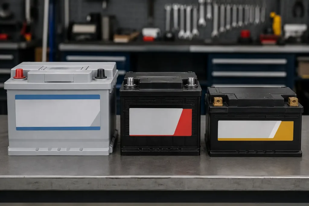 Three car battery types compared side by side