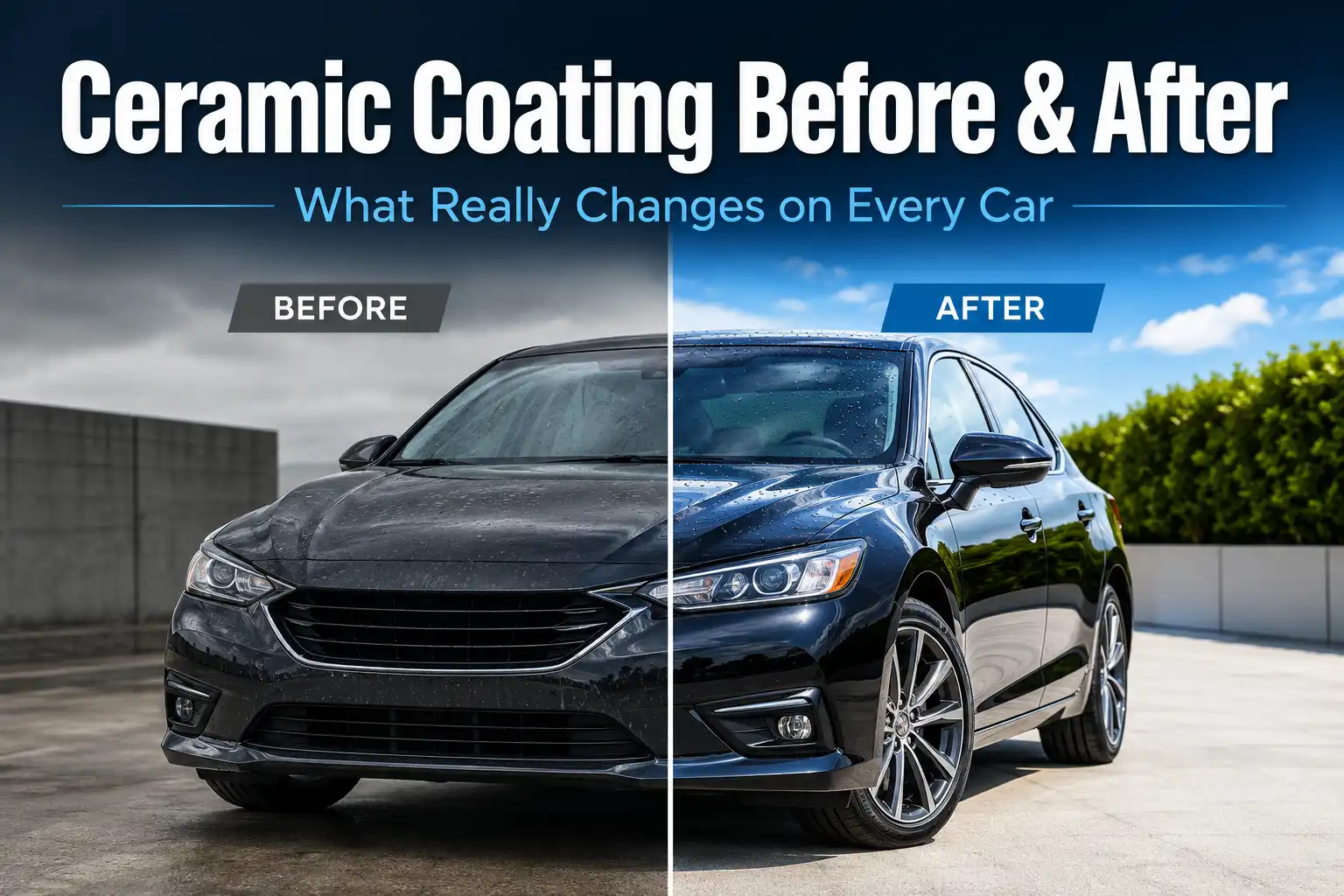 Ceramic coating before and after car paint comparison