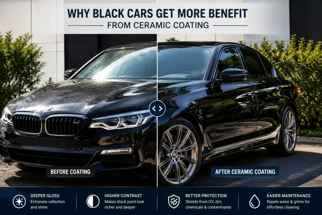 Benefits of ceramic coating on black car paint finish