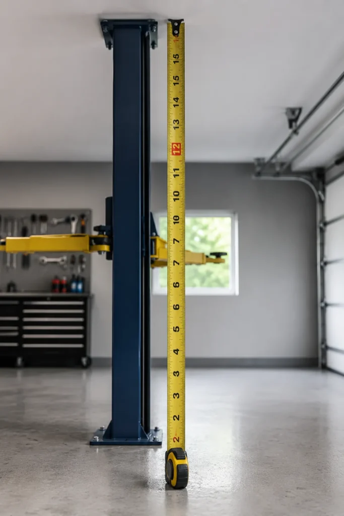 Measuring garage ceiling height for 2 post car lift installation clearance