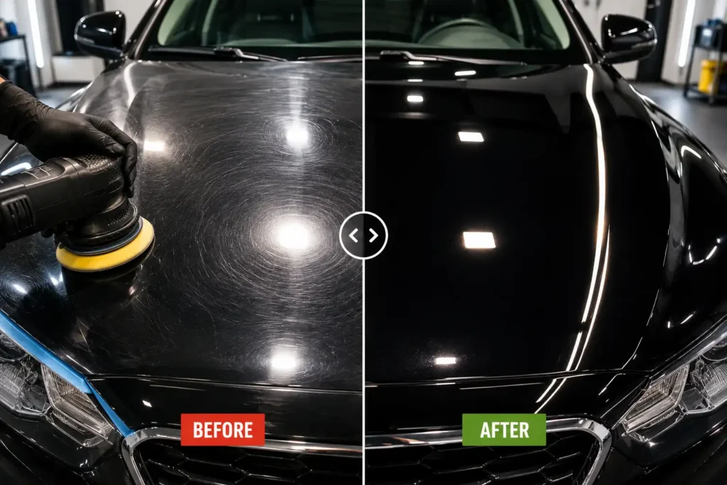 Paint correction step before ceramic coating application