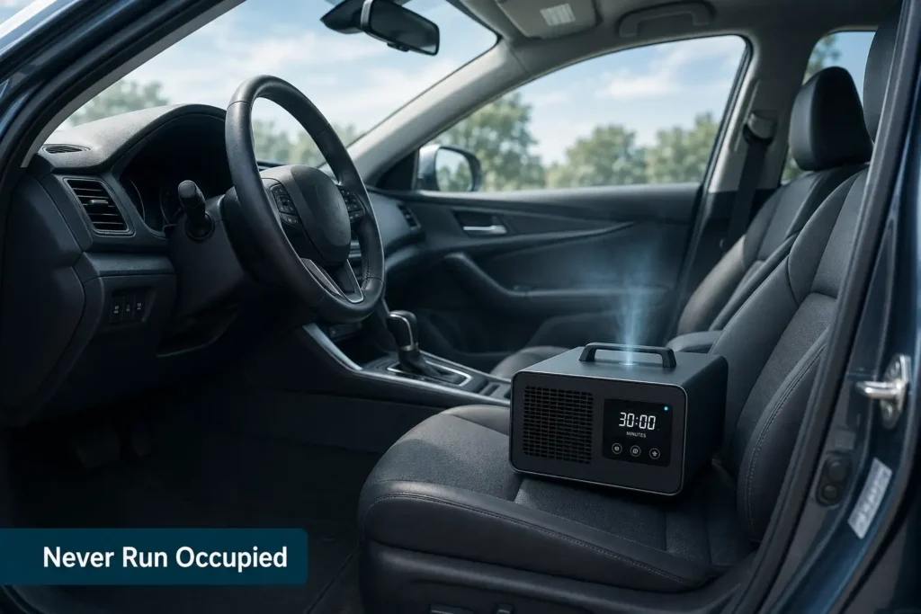 Ozone generator running with timer inside an empty car