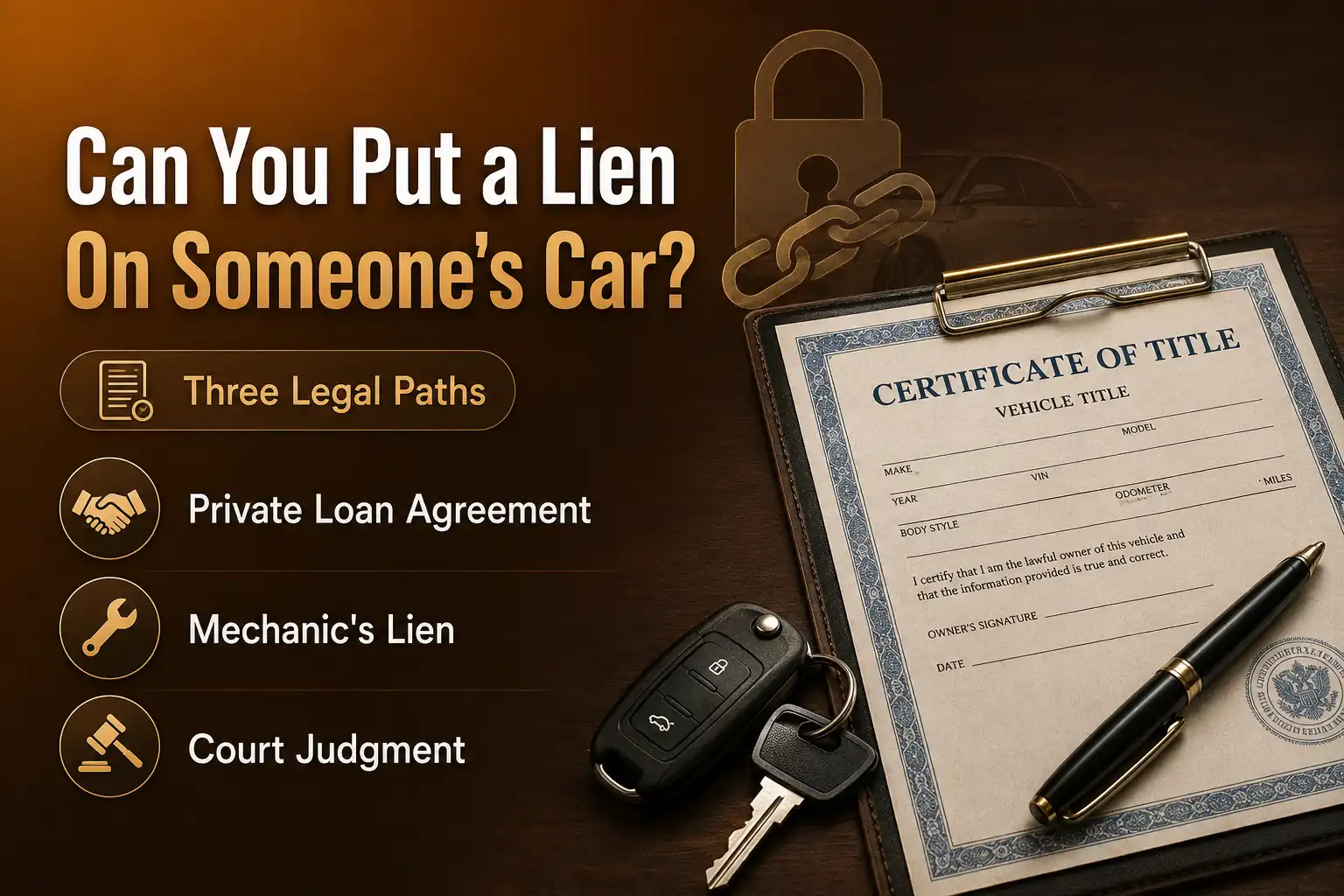 Car title document representing a lien placed by an individual