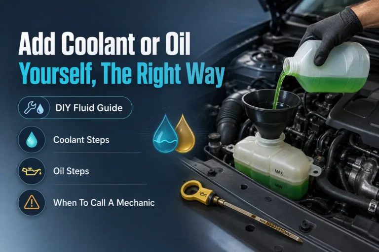 Adding coolant and checking oil in a car engine bay