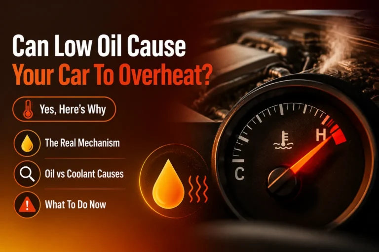 Car temperature gauge in the red zone linked to low engine oil