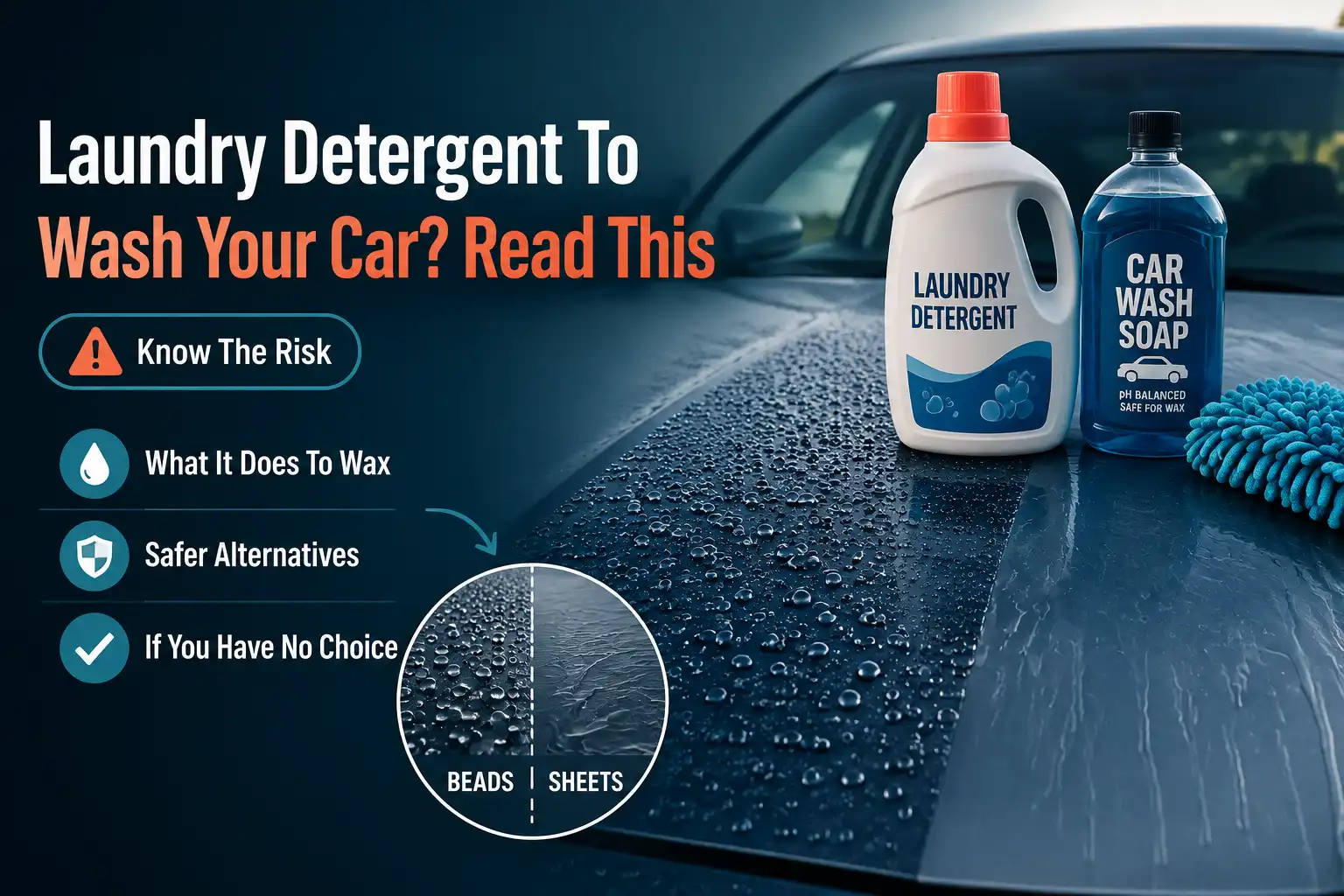 Comparing laundry detergent and car wash soap on a car hood