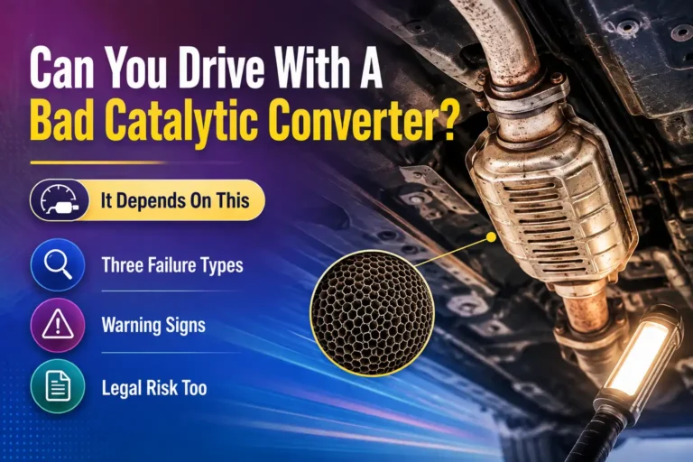 Catalytic converter under a car with mechanic work light