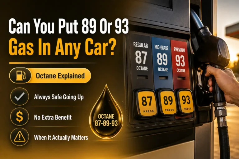 Gas station pump showing 87, 89, and 93 octane fuel grade options