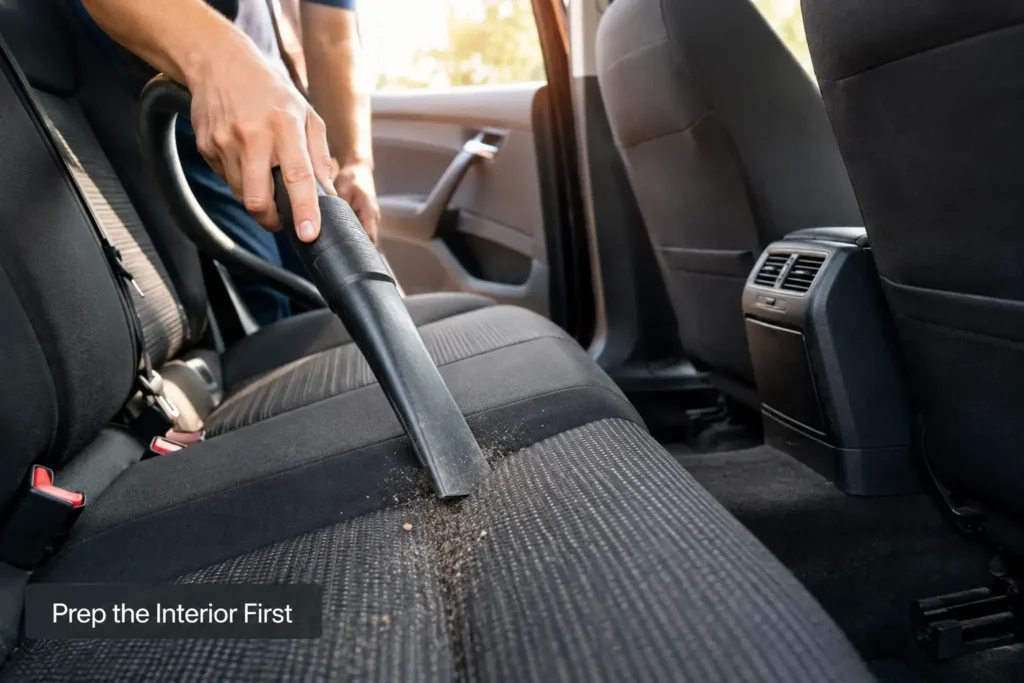 Vacuuming a car interior before an ozone generator treatment