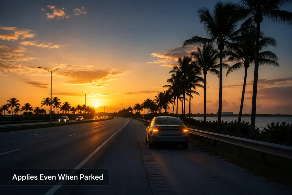 Car pulled over on a Florida road representing open container enforcement