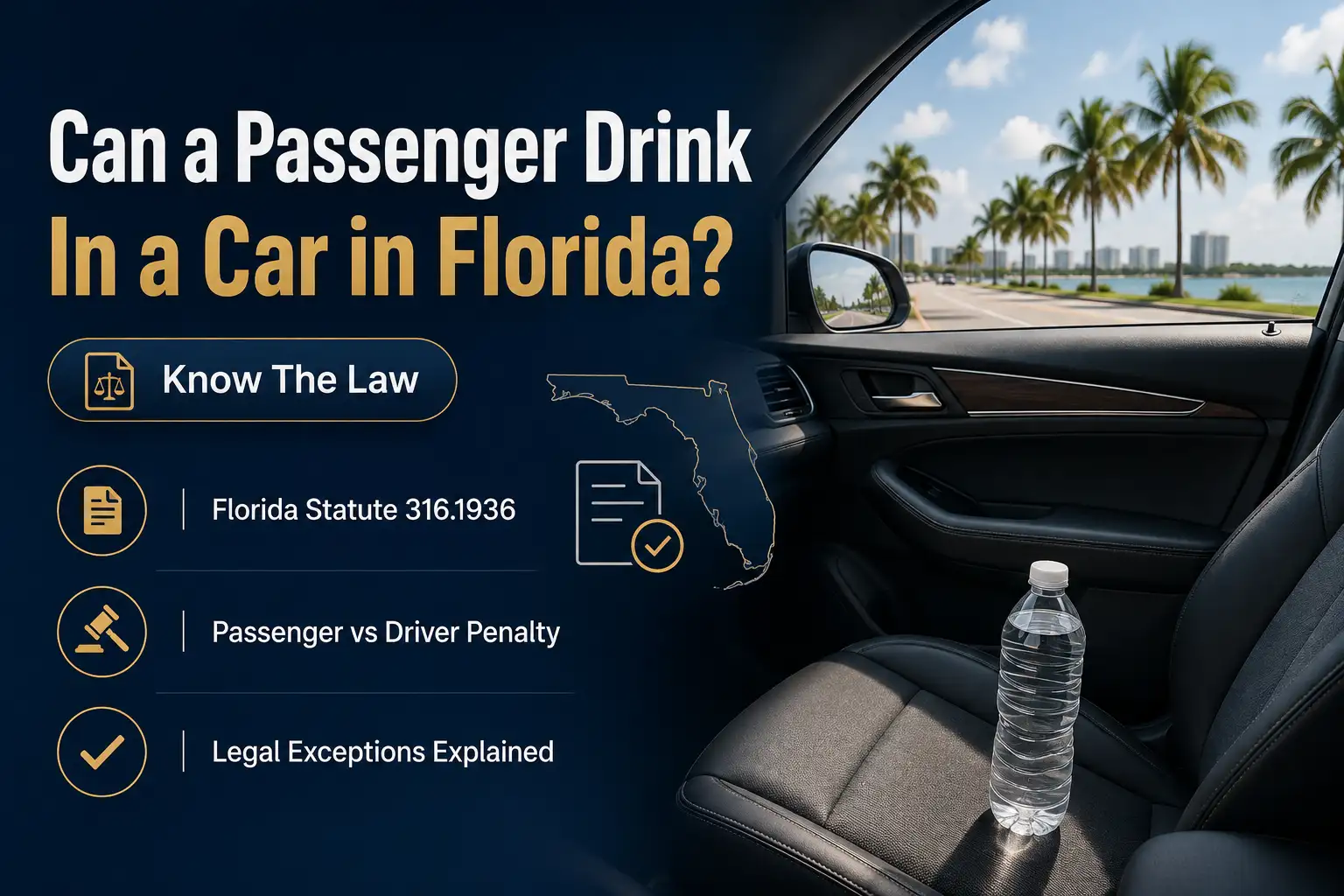 Car interior representing Florida's passenger open container law