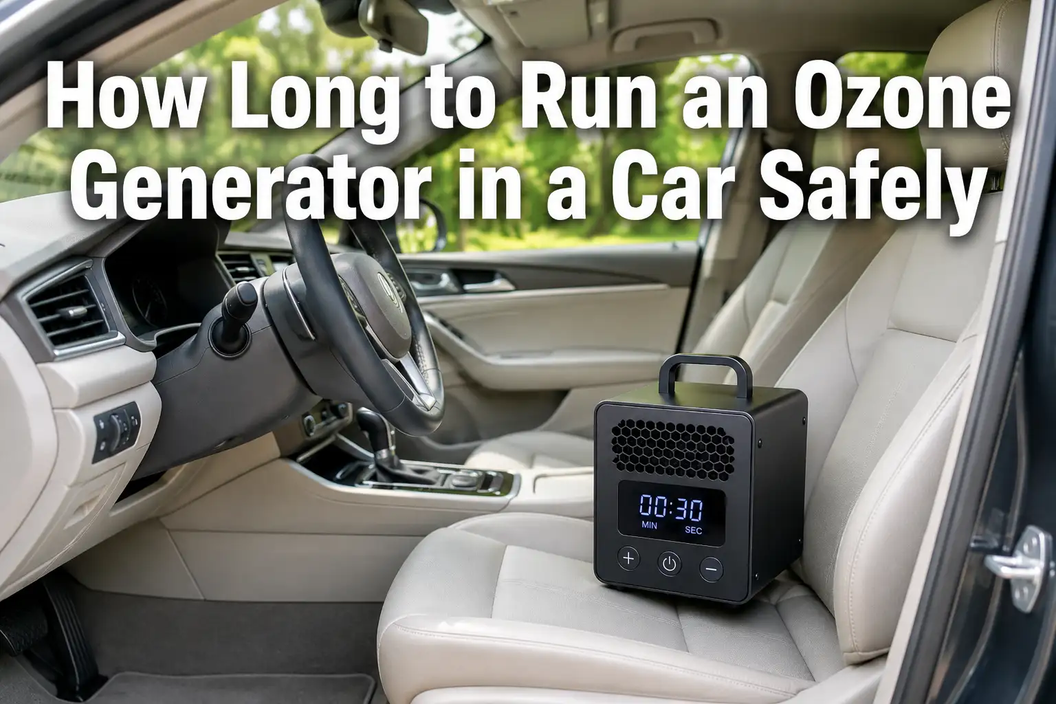 Ozone generator timer set inside a car for a safe treatment session