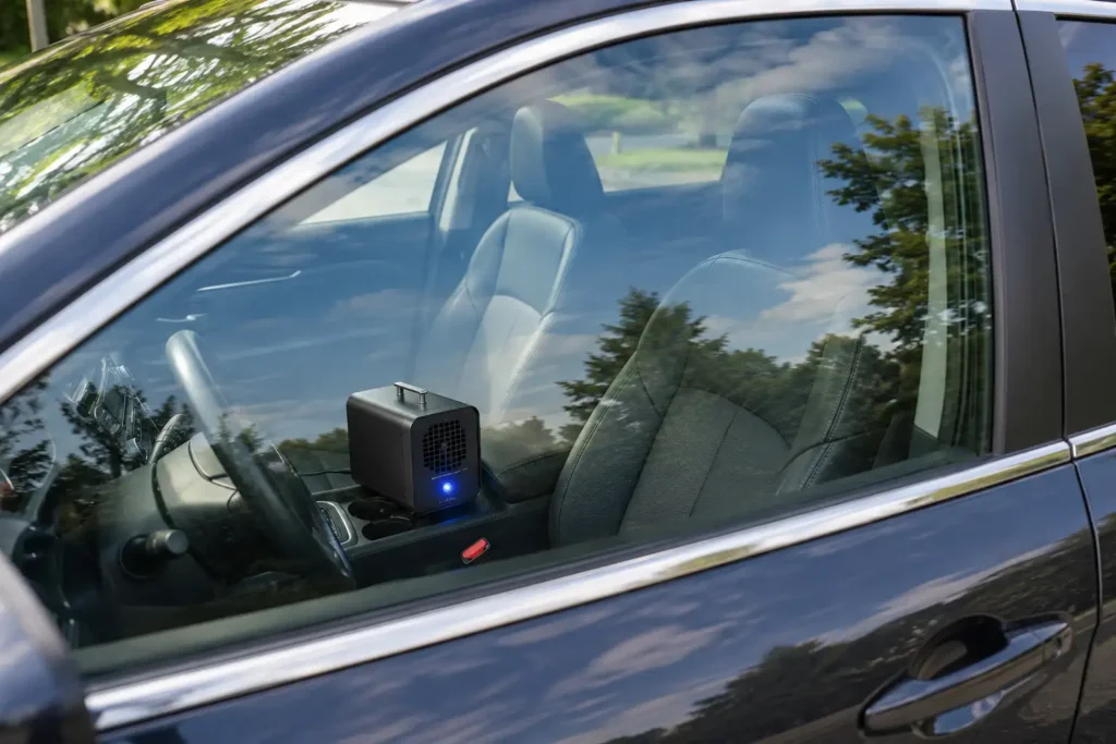 Ozone generator running inside a sealed, empty car during treatment