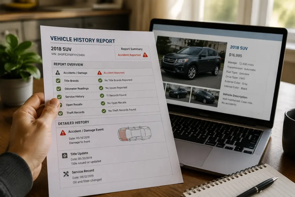 Comparing a vehicle history report against dealer claims