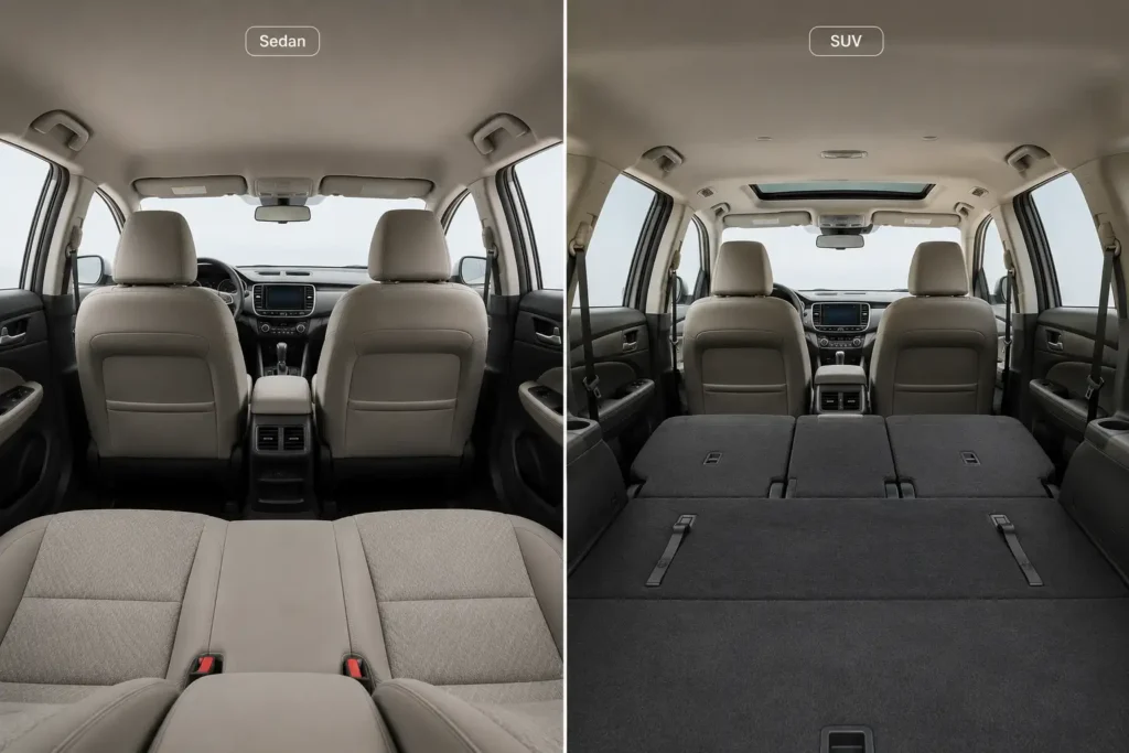 Interior size comparison between a sedan and an SUV cabin
