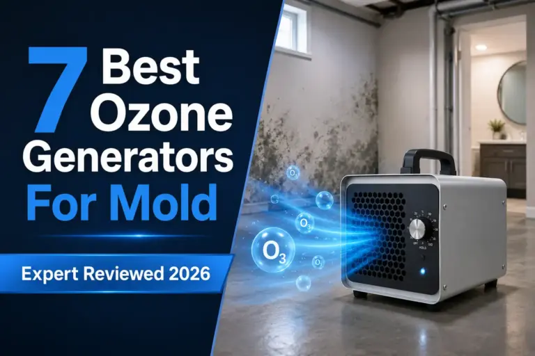 Best ozone generator for mold in 2026 shown in an indoor mold-treatment setting with a portable ozone machine