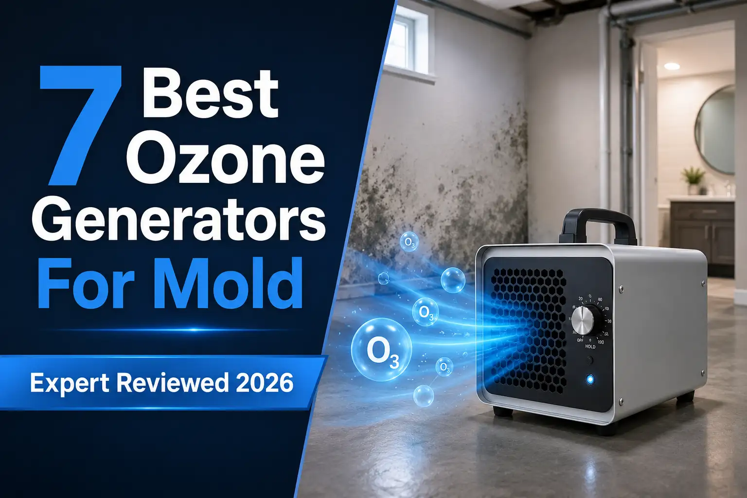 Best ozone generator for mold in 2026 shown in an indoor mold-treatment setting with a portable ozone machine