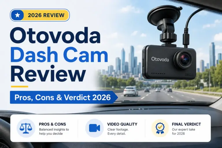 Otovoda dash cam mounted on a windshield for a 2026 review